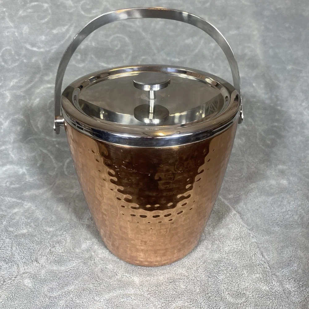 Hammered Copper Color &‎ Stainless Steel Ice Bucket Champaign Cooler Barware Lid